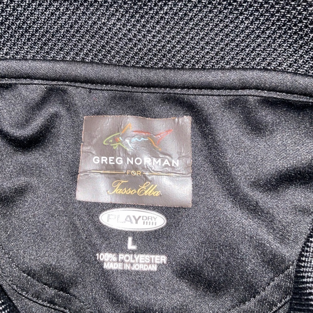 Men’s used size L large Greg Norman play dry black design gold polo shirt Pre ow - Picture 2 of 4